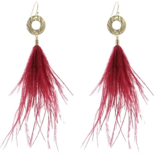 Badu Long Ostrich Feather Earrings for Women Metal Vintage Hanging Dangle Earring 2020 Fashion Jewelry Wholesale Dropshiping