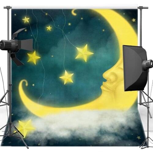 Night Sky Vinyl Photography Background For Baby Moon Star New Material Polyester Backdrop For Children photo studio Props F2275