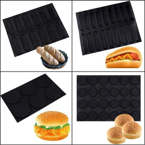SHENHONG Bread Mold 4 Types Hamburger Bun Form Hot Dog Baguette Silicone Mould Glass Fiber Non Stick Bakeware Baking Tools