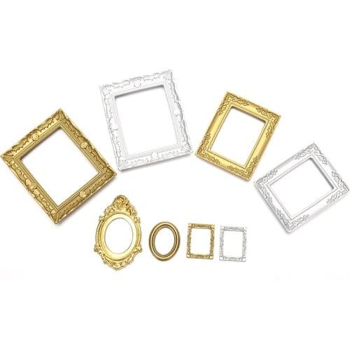 1:12 Scale Photo Frames Retro Mirror for Dollhouse Decor DIY Vintage Ornament Furniture European Style Doll House Accessories
