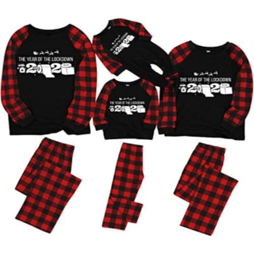 2020 Printed Christmas Pajamas Sets Long Sleeve T-Shirt + Plaid Long Pants PJS Kids Men Women Family Matching Clothes Sleepwear