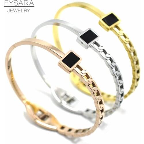 FYSARA Geometry Square Black Bangles For Women Punk Jewelry Rose Gold Color Chains Bangles Bracelet Elegant Party Lover Bangles
