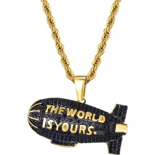Ice Out Cubic AAA+ Zircon Hot Air Balloon Pendant Necklace Men with Rope Chain Hip Hop Gold Color Charm Jewelry for Men Women