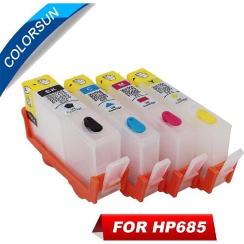 Colorsun 4 colors for HP 685 Hp685 Refillable Ink Cartridge For HP Deskjet 3525 5525 4615 4625 printer cartridge With ARC Chips