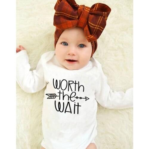 Newborn Jumpsuit Worth The Wait Infant Kids Long Sleeve Bodysuits Baby Boys Girls Clothes Funny Toddler Bodysuit 0-24M