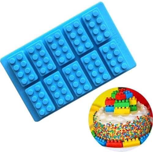 Creative Building Blocks Shape Cake Mold Silicone 10 Holes Chocolate Cookie Jelly Candy Mould Ice Cube Tray DIY Baking Tools