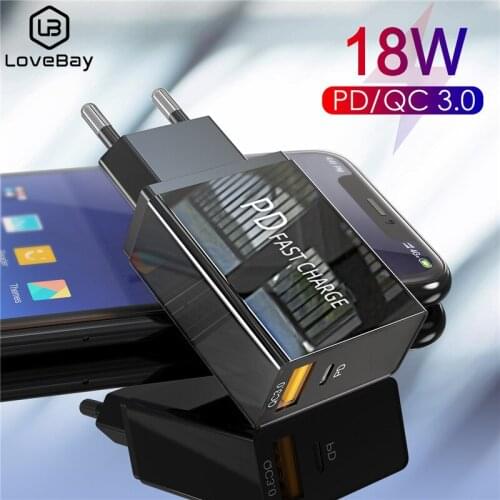 Lovebay 18W Quick Charge PD/QC 3.0 Fast Mobile Phone Charger For iPhone Samsung Xiaom Wall USB Charger Adapter For Huawei Tablet