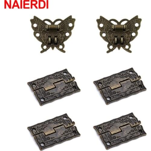 NAIERDI Antique Bronze Furniture Hardware Box Latch Hasp Locks Toggle Buckle 2PCS Cabinet Hinges Jewelry Wooden Box