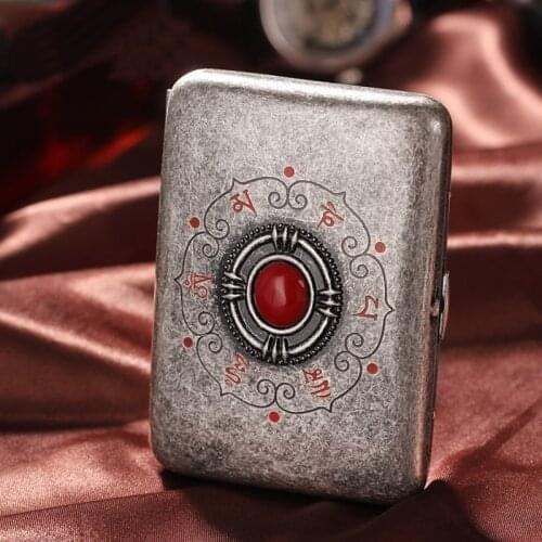 Fashion Creative copper cigarette case 16 pcs Men‘s portable cigarette holder ancient silver design cigarette box for gift