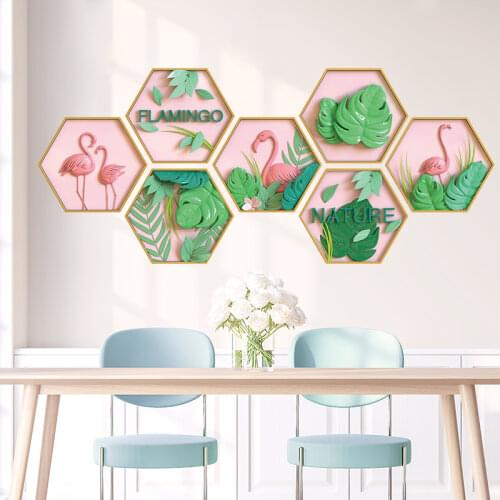 Romantic Pink Flamingo Wall Stickers DIY Green Plants Wall Decals for Kids Rooms Living Room Home Decoration