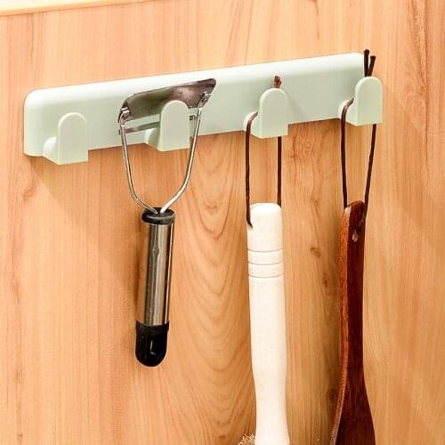 Wall-Mounted Solid Color Four-Row Hooks Multifunctional Kitchen And Bathroom Free Punching And Seamless Paste Row Hook Coat Hook