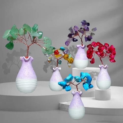 Artificial Plants Energy Citrine Money Bonsai Crystal Tree Potted Ornaments Home Decoration Tabletop Decor Office Rainb