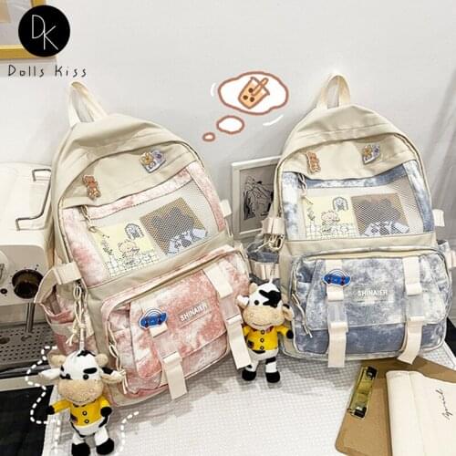 Female Nylon Ita Bag Trend Tie-Dye Large Student School Bag Women Japanese College Style Backpack Ladies Sweet Travel Backpack