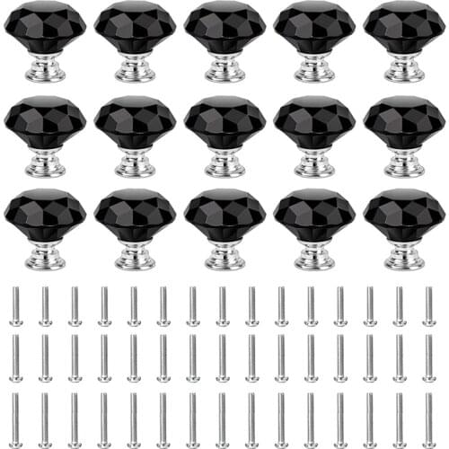 New 15Pack 30mm Crystal Glass Door Cabinet Knobs Diamond Cut Drawer Handles for Cupboards Wardrobes Drawers Home Decoration