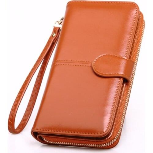 2009 New Oil Wax Wallet Retro Mobile Bag Long Zipper Coin Bag Girl Card Wallet Big Banknote