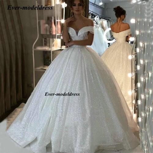 2021 New Shiny Wedding Dresses Princess Ball Gown Lace Up Back Off Shoulder Backless Sexy Vestido De Noiva Sparkly Bridal Gowns