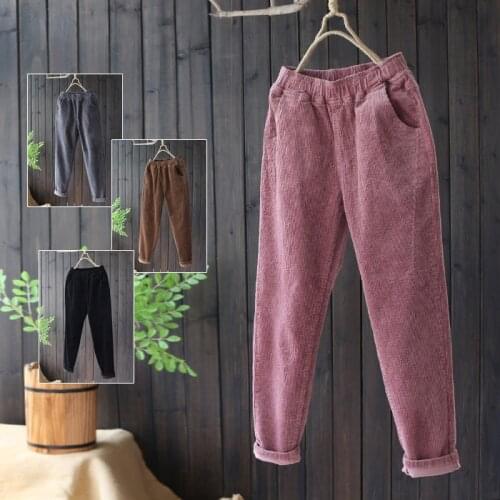 4991 New Autumn Women Elastic Waist Loose Corduroy Straight Casual Pants Mori Girl Harlan Long Pants