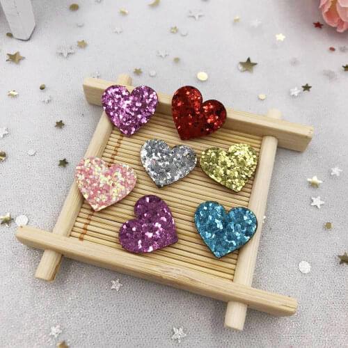 New 60pcs 20mm Glitter Felt Fabric Paillette Heart Patches DIY Appliques Wedding A36