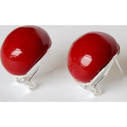 Charm 925 Silver 18mm Red Coral Beads Earrings ladys fashion jewelry