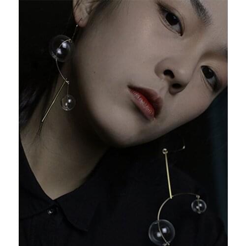 Original Asymmetrical Fairy Bubbles Long Dangle Earrings For Women 2021 Minority Handmade Glass Ball Korean Hook Drop Earrings