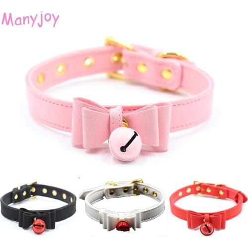 Faux Leather Collar with Bell Choker Handmade Sexy Alternative Metal Slave Costume BDSM Bondage Necklace Neckband Sex Toys