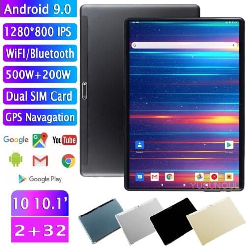 Newest 10 inch Tablet Android 9.0 Dual SIM Dual Camera Tablette 2+32GB Wifi Bluetooth Tablet PC GPS Phone Call+Gift 64G SD Cards