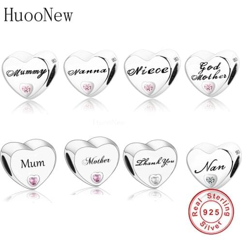2020 Mothers Day Gift Mummy Heart Charms Fits Original Charms Jewelry Making berloque 925 Sterling Silver Heart Beads