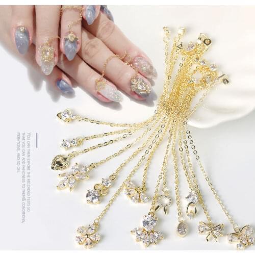2 pieces Newest water drop Crystal Dangle Chain Charms Nail Jewelry Decorations 13 type luxury Zircon Crystal Rhinestones For Na