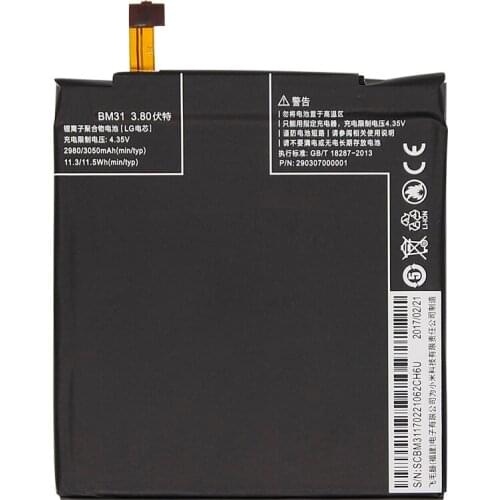 Replacement Battery BM31 For Xiaomi Mi 3 Cellphone Battery 3050mAh High Capacity Rechargeable