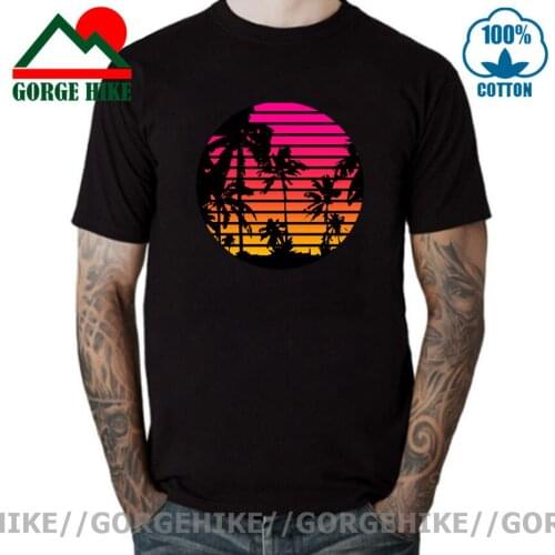 Sunset Palm Tree Vintage Tee Shirt 80s Synthwave Clothes Vaporwave T Shirt Cyberpunk Mens T-Shirts Japanese Colors Streetwear