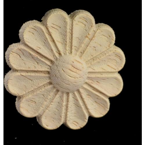 Vintage Round Wood Carving Applique Oak Wood Furniture Decorative Mouldings Decal Cabinet Door Wood Figurine Craft Flower Board