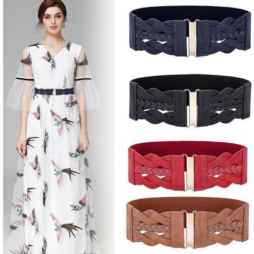 Vintage Woven Wide Waist Belts For Women Shirt Dress Waistband Elastic Buckle Female Belt Girdle cinturones para mujer ceinture