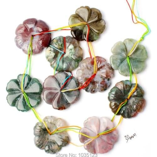 High Quality 30mm Pretty Natural Indian Agates Flower Shape Gems Loose Beads Strand 10Pcs DIY Creative Jewellery Making w2869