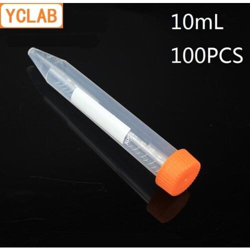 YCLAB 100PCS 10mL Centrifuge Tube EP Plastic Sharp Bottom Screw Mouth with Yellow Lid and Graduation Ethylene Propylene