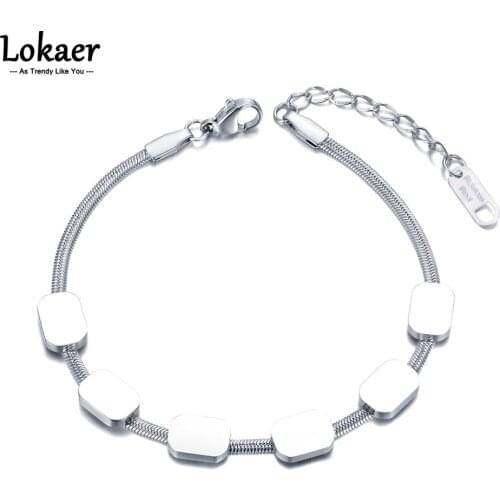 Lokaer Neo-Gothic Stainless Steel Geometric Rectangle Charm Bracelets For Women Trendy Bohemia Party Snake Chain Bracelet B21083