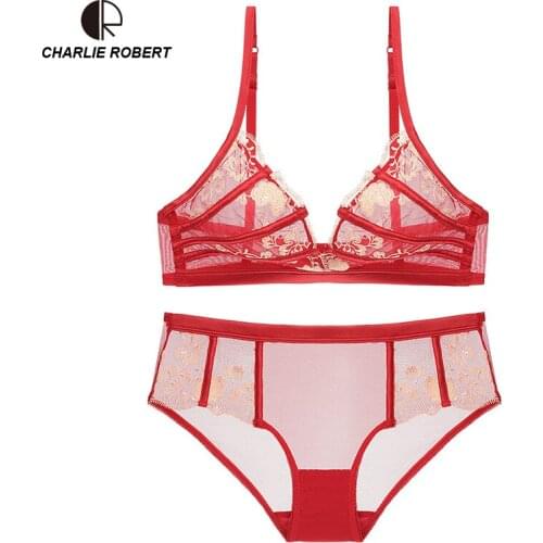 CR 2019 Summer New Ultra-Thin Sexy Lingerie Lace Bra Set Luxurious Embroidery Women Transparent Bra Sets Drop Shipping