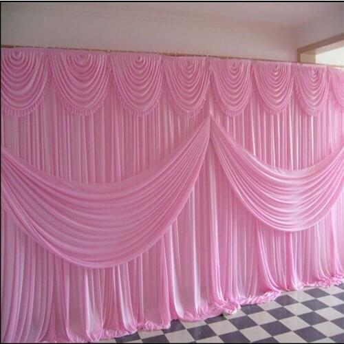 Gold Ice Silk Wedding Backdrops with Swag Stage Background Drape Curtain 20ft (w) x 10ft (h) for wedding party stage decoration