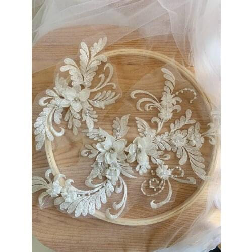1 set White 3d Florals Applique Heavy Bead 3d Flowers Applique