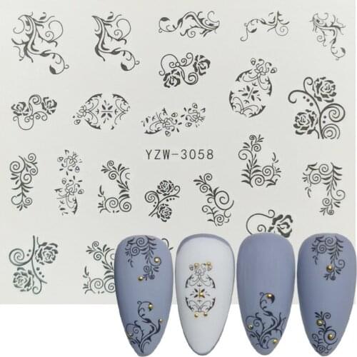 1 Sheet 2020 NEW Black Floral Nail Art Stickers Flowers Leaves Water Transfer Decals Slider Foil Autumn Design Tattoo Manicure