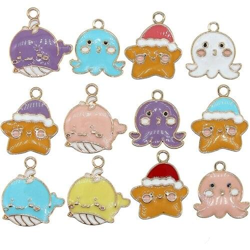 10pcs/pack Cute Marine Life Animal Enamel Charms Starfish Whale Octopus For Necklace Bracelet DIY Fashion Jewelry Findings