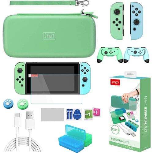 14 in 1 NS Accessories Bundle Carry Storage Bag Box 9H Screen Protector Joypad Grip Caps Game Card Case for Nintendo Switch
