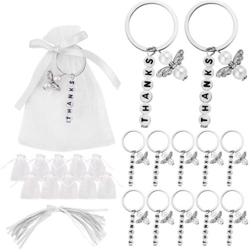 20 Sets Baptism Party Favors, Wedding Favors Thanks Style Keychain with Drawstring Communion Birthday