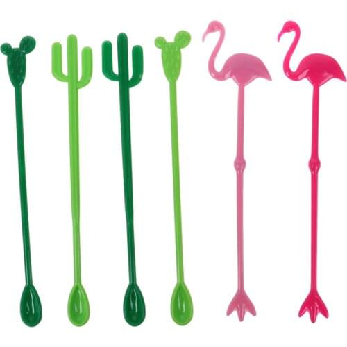 6pcs Flamingo Plastic Cocktail Drink Mixer Stir Swizzle Sticks Frozen Puddler Muddler Drink Coffee Bar Stirrer Decoration