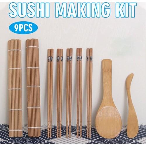 9Pcs/Set Sushi Making Kit Bamboo Rolling Mat Sushi Maker Set Gift Cooking Tools Chopsticks Spoon Sushi Blade For Beginners DIY