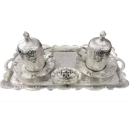 Akmetal Tulip Motif Silver 2'li Coffee Cup Pad