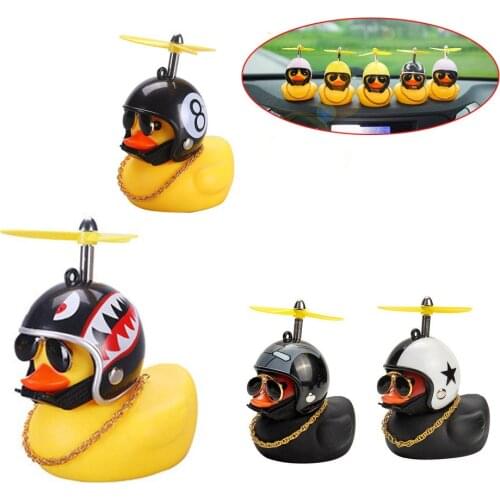 Cute Rubber Duck Toy Car Ornaments Yellow Duck Car Dashboard Decorations Cool Glasses Duck with Propeller Helmet Car Ornaments