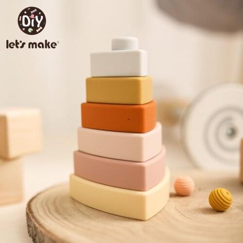 Lets Make Baby Silicone Building Blocks Toy Triangle Shape Stacking Blocks Creative Stacking Balance Game Educational Grasp Toy