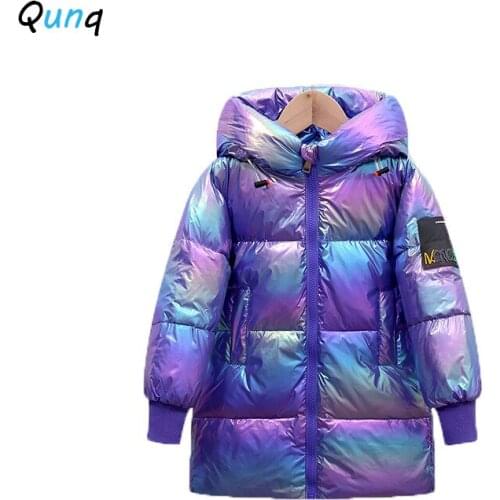 Long Girls Down Coat Dazzling Colors Driginal Fashion Kids Winter Thick Warm Jackets for Girls Hooded Zipper Children Outerwear