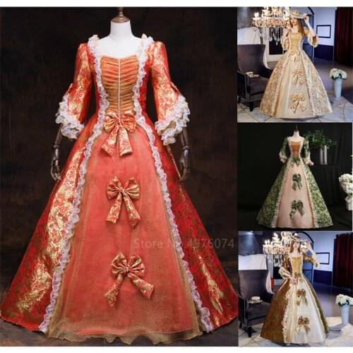 Victorian Europen Palace Medieval Robe Bow-knot Princess Cosplay Noble Halloween Costume for Women Fancy Dress Renaissance Party