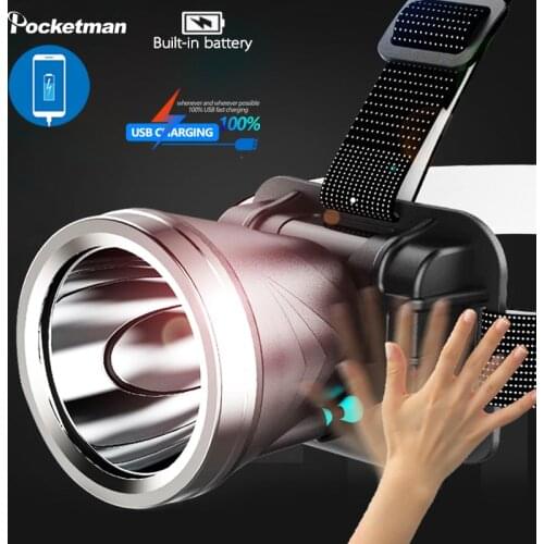 Induction Headlamp USB Rechargeable Headlight Super Bright Head Flashlight Lantern Outdoor Long-range Night Fishing Headlamp